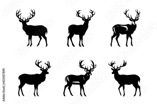 Deer silhouettes set. Vector illustration. Based on AI generative image. © Shockolada