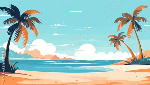 Beach with palm trees  vector illustration. Based on AI generative image.
