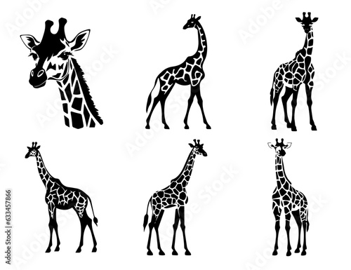 Giraffe silhouettes set. Vector illustration. Based on AI generative image. © Shockolada