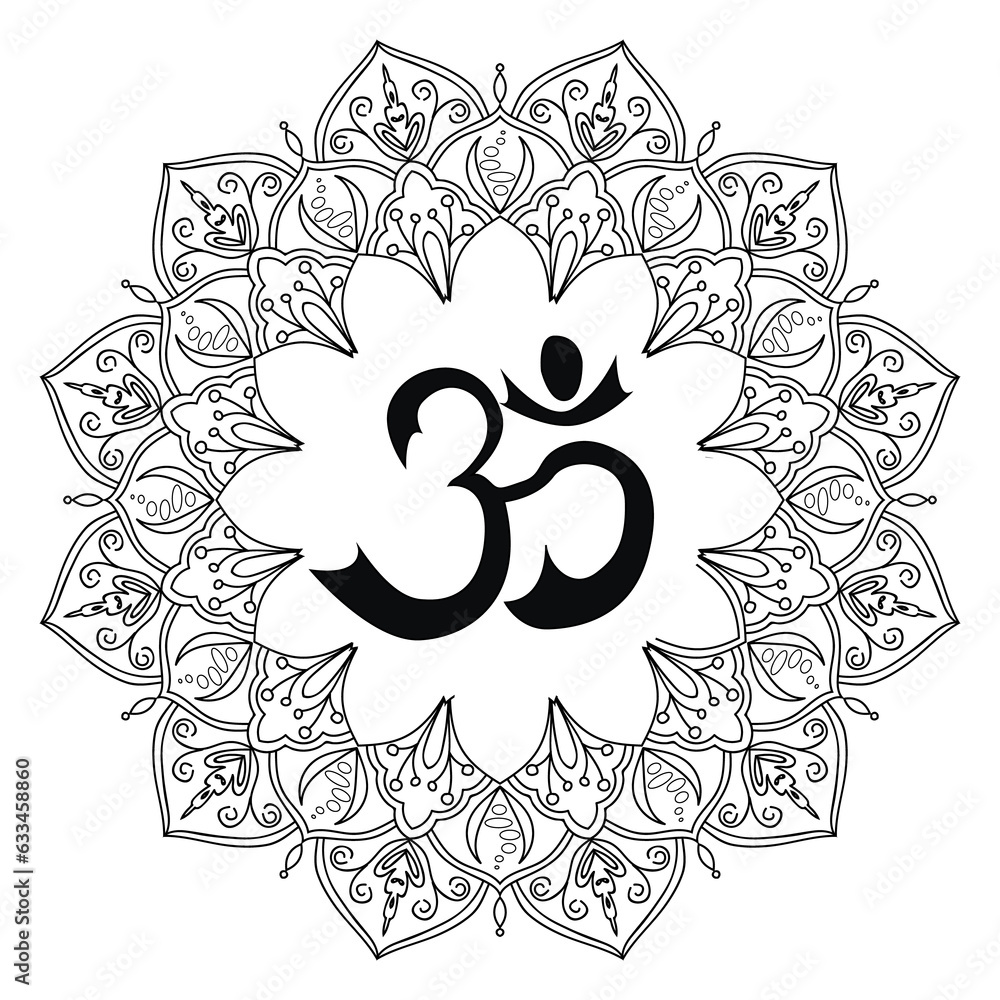 Om symbol, aum sign, with decorative indian ornament mandala. Illustration on transparent background - obrazy, fototapety, plakaty 