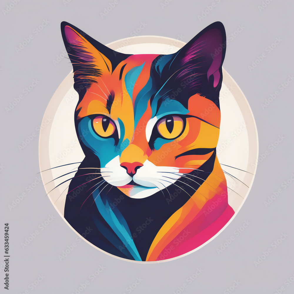 Cat illustration, minimalist, vibrant colors