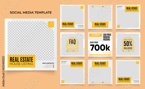 social media template banner house architecture service promotion. fully editable instagram and facebook square post frame puzzle organic sale poster