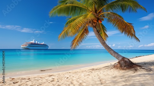 Cruise To Caribbean With Palm tree On Coral Beach Generative AI © Shahla
