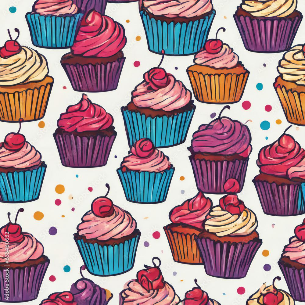 Cupcake illustration, detailed, vibrant colors Cupcake illustration, detailed, vibrant colors