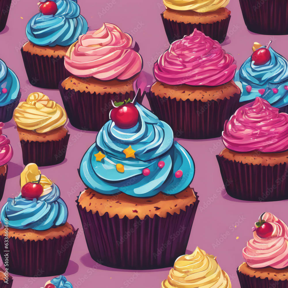 Cupcake illustration, detailed, vibrant colors Cupcake illustration, detailed, vibrant colors