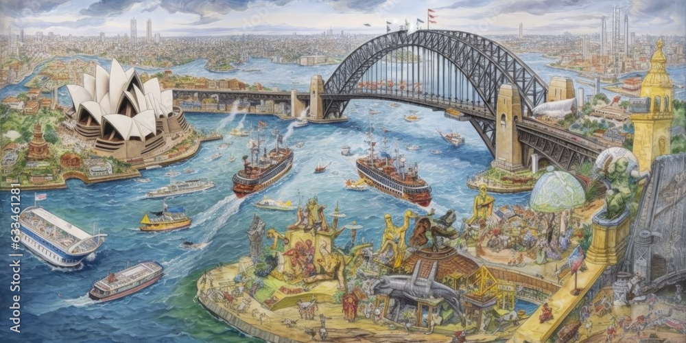 Obraz premium Illustration map of Sydney - Generative AI