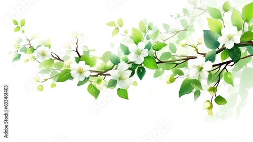 Realistic fruit tree branch with spring flowers. Beautiful flowering apple tree in spring day. Generative AI. Illustration for cover, card, postcard, brochure, advertising or presentation.