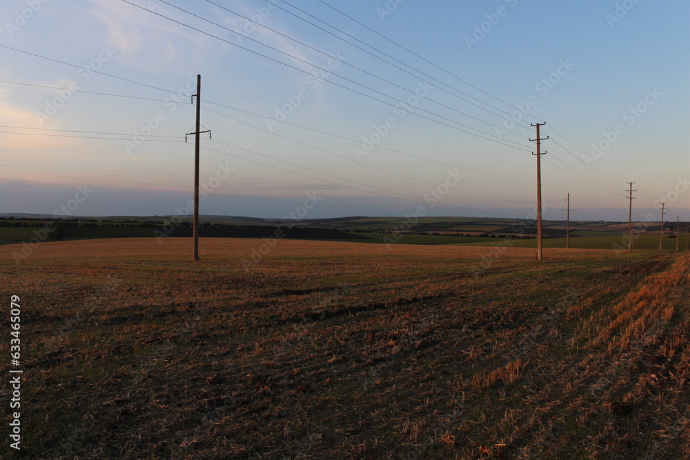 A field with power lines
