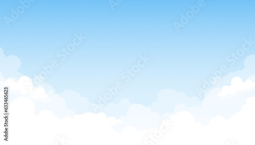 Cartoon clouds vector illustration. Flat style background with blue sky and white clouds. Abstract template for postcard, web design, graphic design with your text, banner or summer poster.