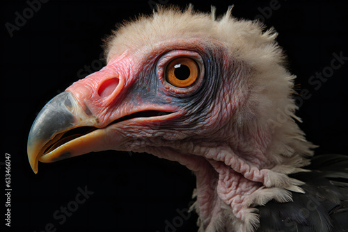 Portrait of the head of a vulture  isolated on black background