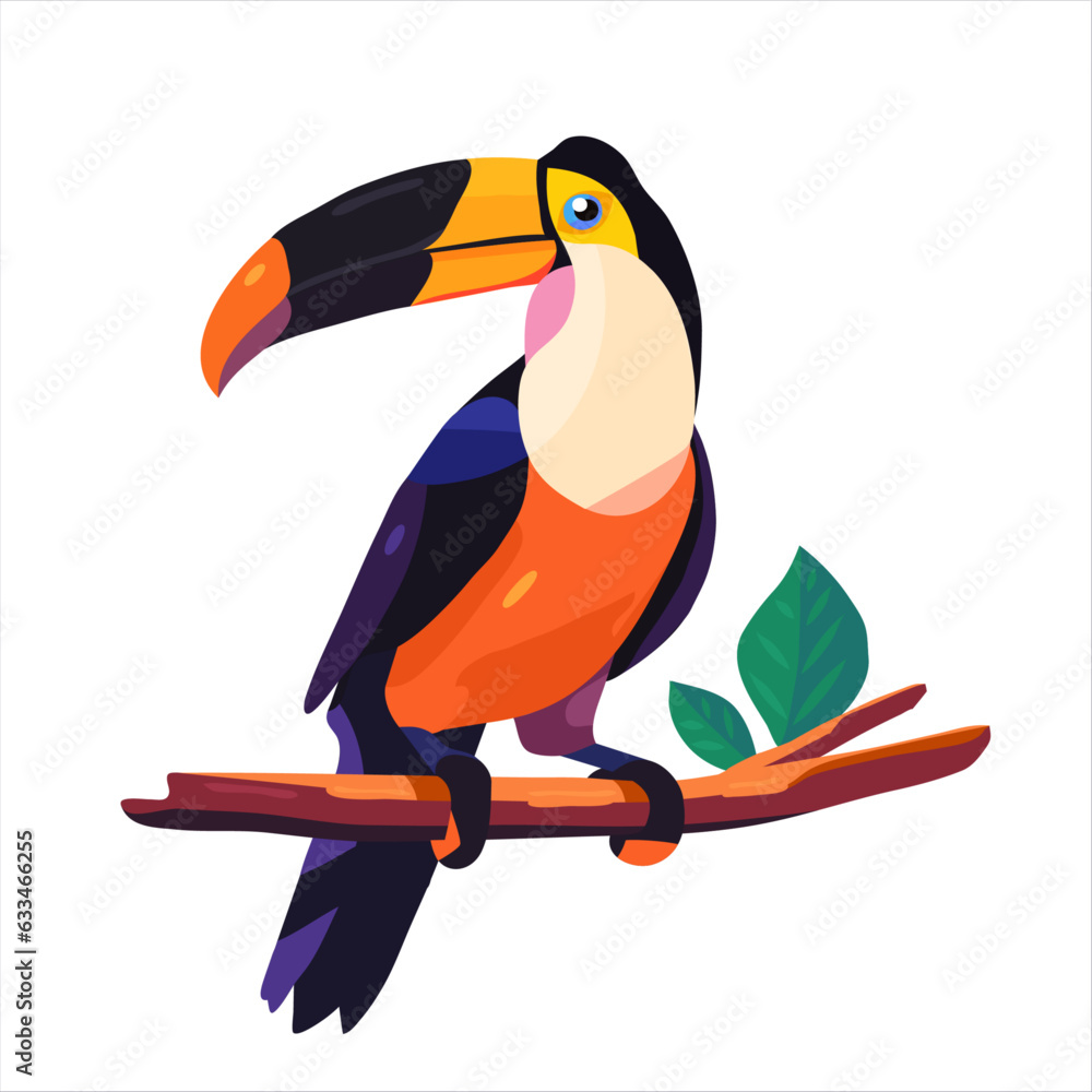 Naklejka premium Toucan. A bird living in tropical forests. Vector illustration in a flat style.