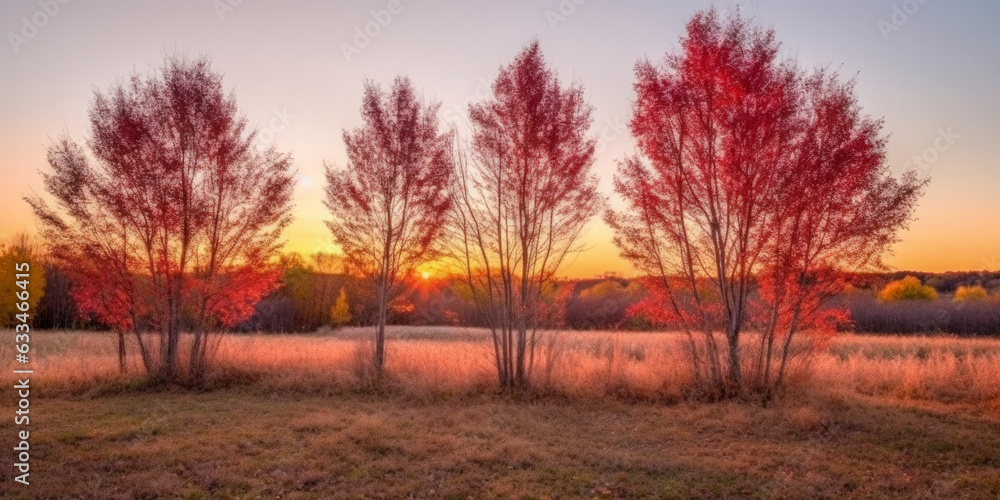 Red trees in autumn - Generative AI Red trees in autumn - Generative AI