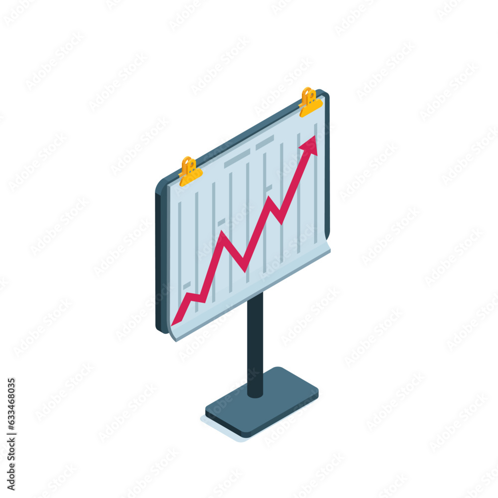 isometric presentation board icon in color on white background, poster for financial presentation or growing arrow isometric presentation board icon in color on white background, poster for financial presentation or growing arrow