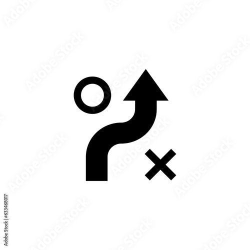 arrow icon bypassing obstacles in black on a white background, success or business strategy