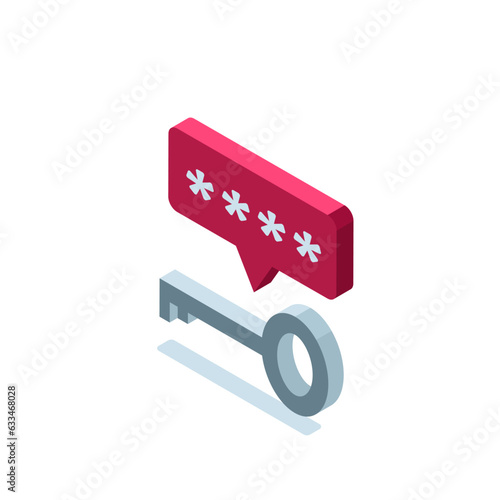 isometric icon of key and password entry fields in color on a white background, authorization or authentication