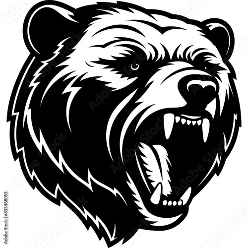Grizzly bear head black silhouette logo aggressive open jaw with teeth