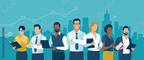 The leader and his team. Business vector illustration. 