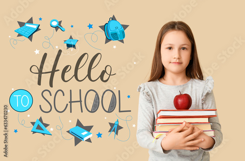 Little girl with books, app...