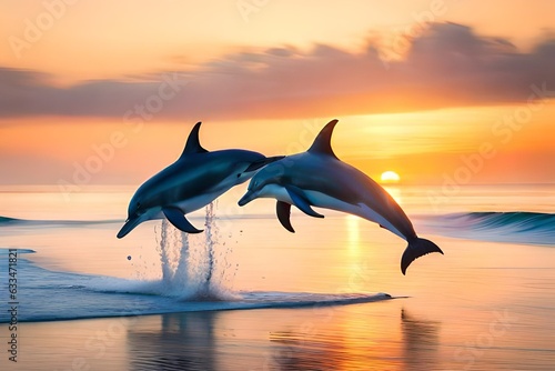 dolphin jumping at sunset generated AI