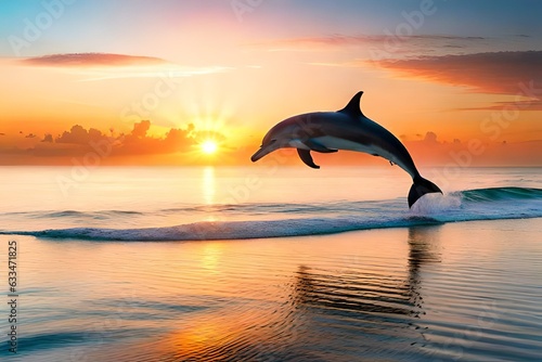dolphins at sunset generated AI