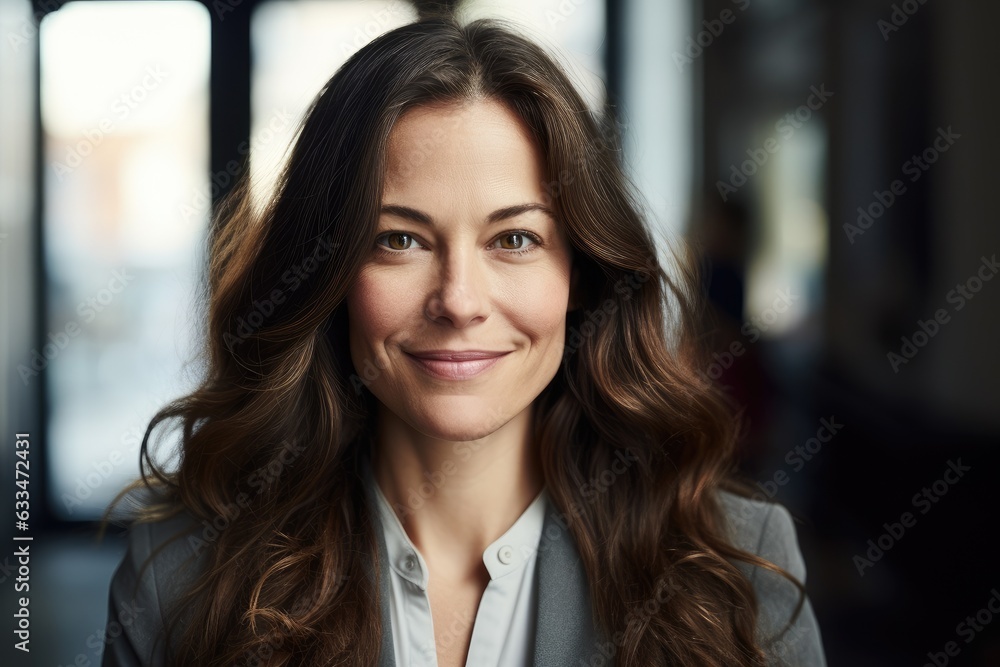 Portrait of a middle aged caucasian businesswoman looking at camera in the office Portrait of a middle aged caucasian businesswoman looking at camera in the office