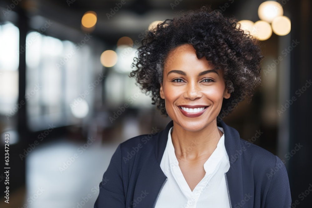 Obraz premium Portrait of a middle aged woman of african ethnicity looking at camera in the office