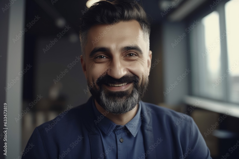 Obraz premium Middle aged businessman of latin ethnicity smiling in a modern office