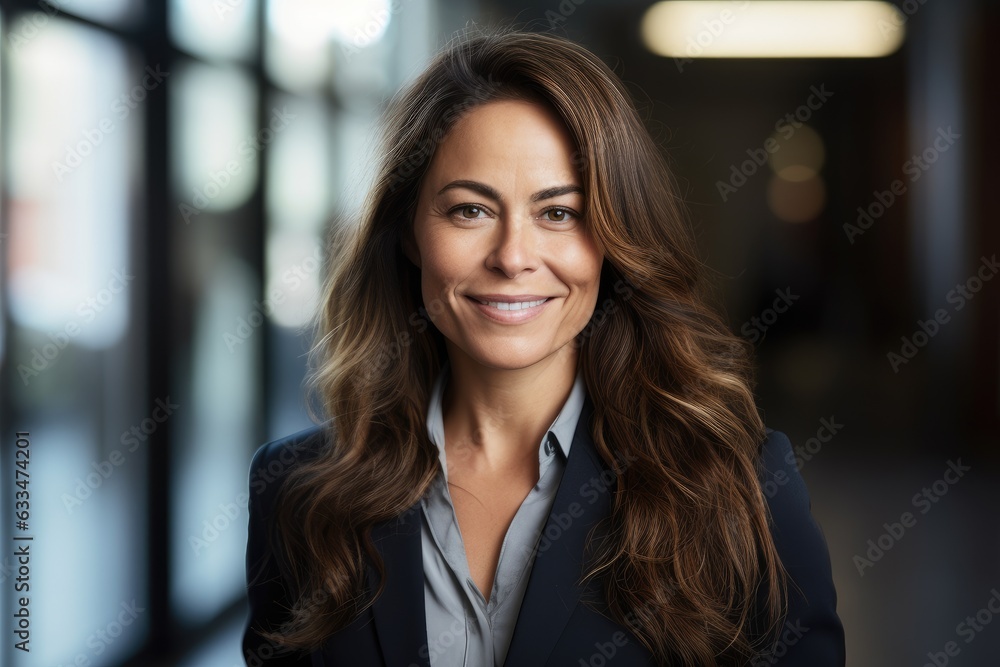 Portrait of a middle aged caucasian businesswoman looking at camera in the office Portrait of a middle aged caucasian businesswoman looking at camera in the office