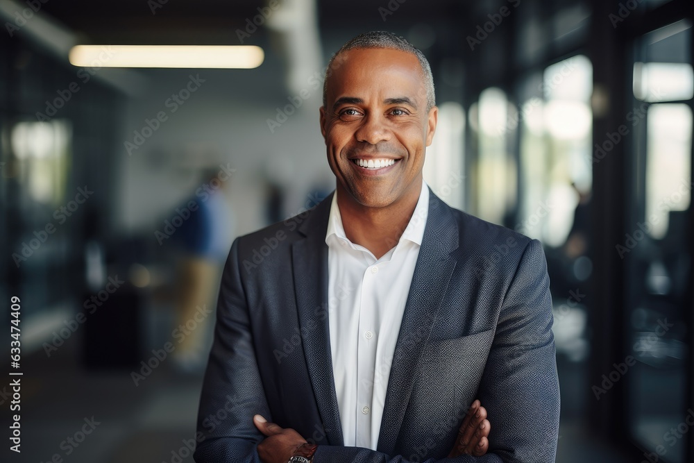 Fototapeta premium Portrait of a middle aged african american businessman looking at the camera in an office