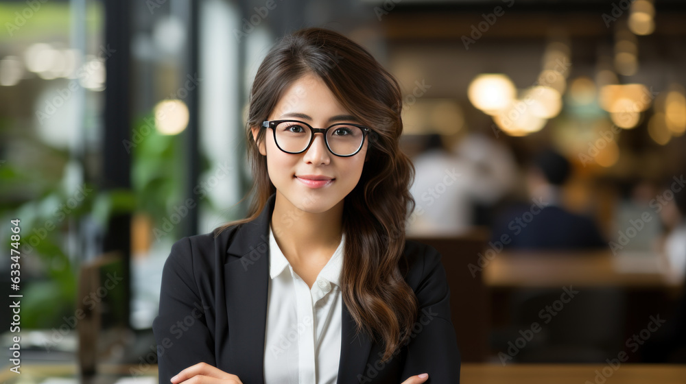 Japanese business woman closeup in the office, generative ai Japanese business woman closeup in the office, generative ai