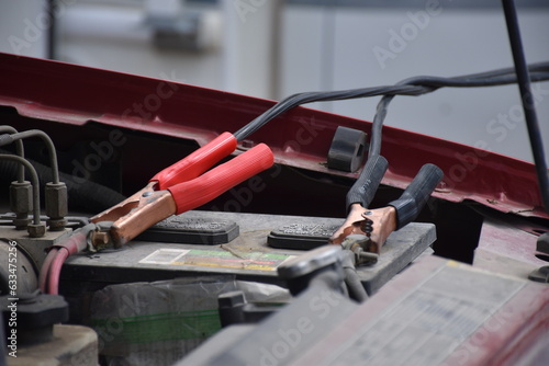 Jumper Cables on a Car Battery