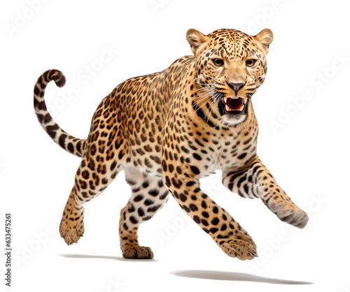 Leopard running and jumping on transparent background