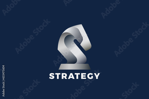 Chess Horse Logo Metallic Statue Design style Vector. Stallion Equestrian Logotype concept icon.