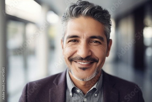 Middle aged businessman of latin ethnicity smiling in a modern office