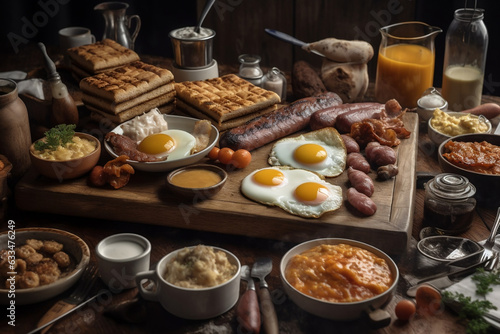 a closeup of a Scottish breakfast, AI generated, Generative AI, AI Art, illustration,