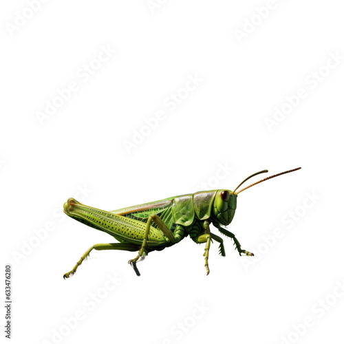 A sunny day with a grasshopper resting on a dark green fence © AkuAku