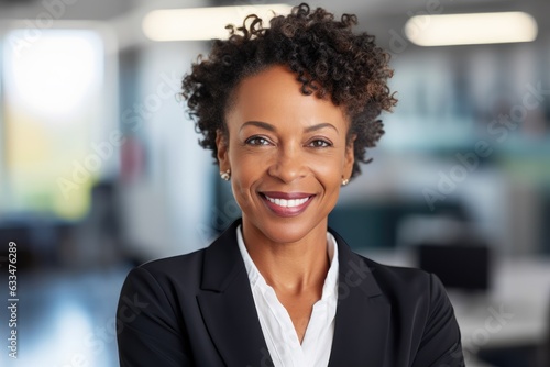 Middle aged african american business woman looking at camera in office