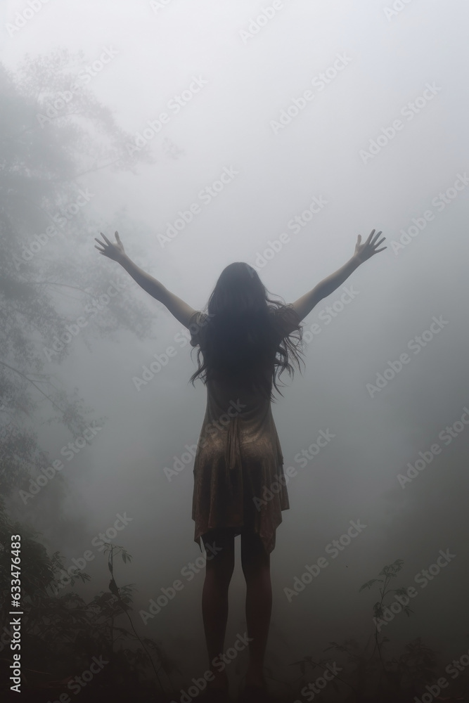 woman reaching to the sky. healing concept. praising the lord with all her might. 
