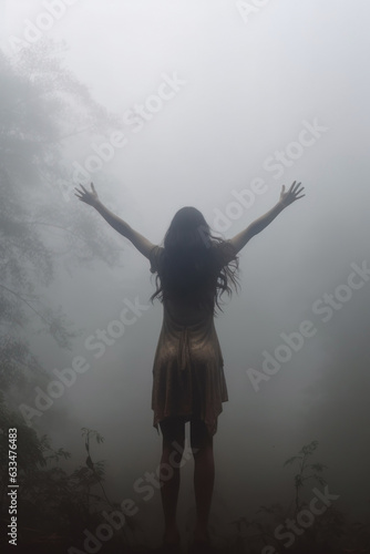 woman reaching to the sky. healing concept. praising the lord with all her might. 