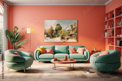 The color chosen as the year 2023s color in interior design is depicted through a and rendering. photo