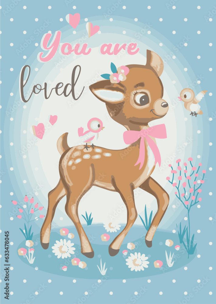 Naklejka premium Cute little deer print design pattern for baby bedding, clothes or rooms.