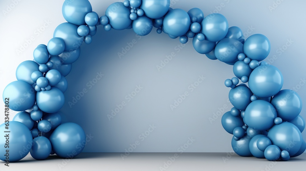 Generative AI, arch of blue balloons. Birthday party for boy 3d background, shower. Mockup, template for greetiing card. Generative AI, arch of blue balloons. Birthday party for boy 3d background, shower. Mockup, template for greetiing card.