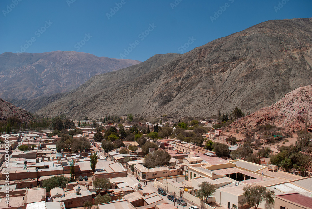 View of the city of Purmamarca in Jujuy. Postcard from viewpoint View of the city of Purmamarca in Jujuy. Postcard from viewpoint