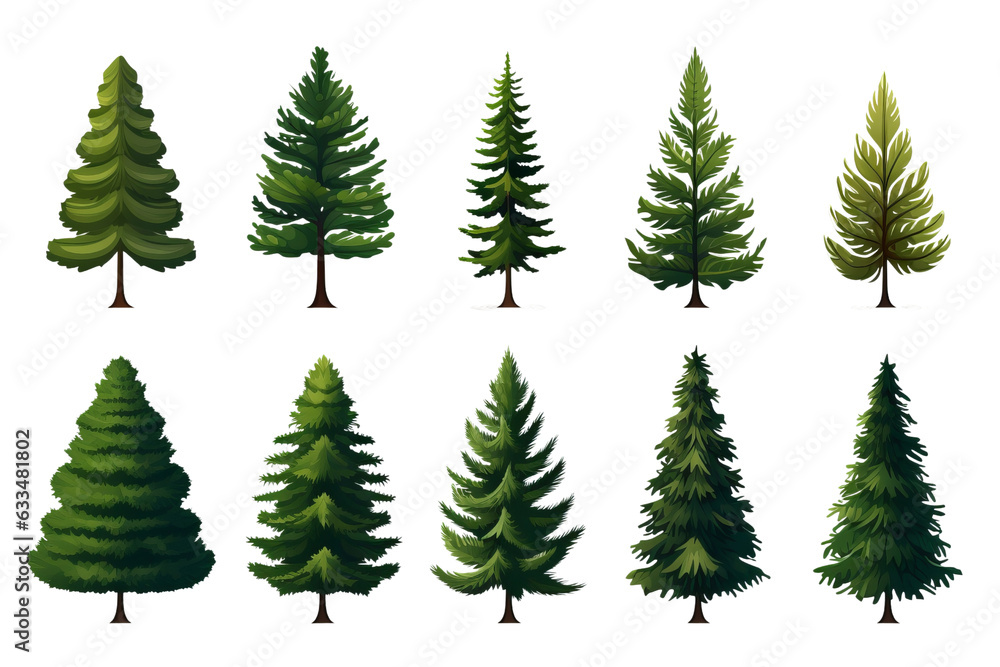 Christmas trees isolated on transparent background cutout PNG