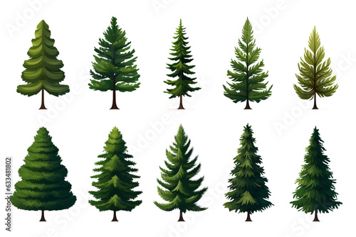 Christmas trees isolated on transparent background cutout PNG