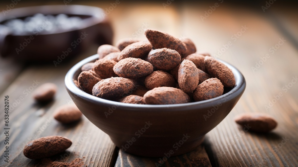 a bowl filled with nuts on top of a wooden table. generative ai a bowl filled with nuts on top of a wooden table. generative ai