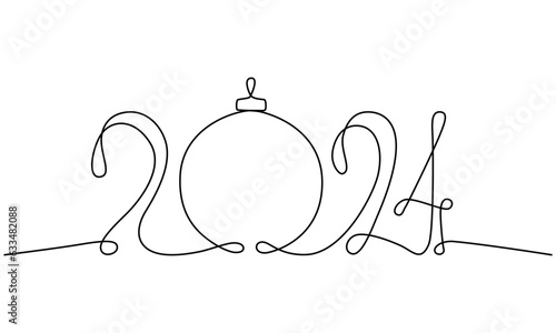2024 continuous single line sign. Vector stock illustration isolated on white background for design template new year banner, flyer, greeting card. Editable stroke.