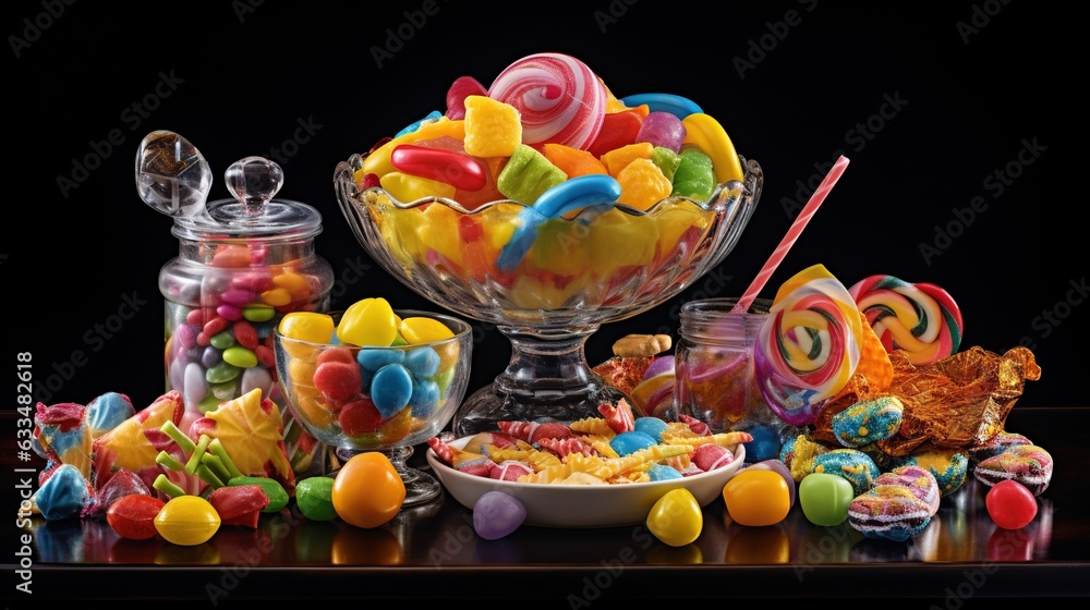  a bowl full of candy and a bowl full of candies.  generative ai