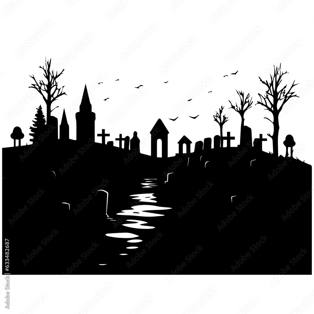 cemetery or graveyard. Silhouettes of gravestones cemetery or graveyard. Silhouettes of gravestones