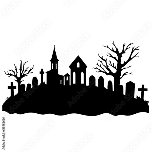 cemetery or graveyard. Silhouettes of gravestones